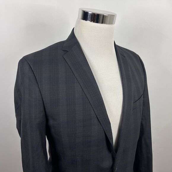 Ben Sherman 38R Camden Sport Coat Tailored Skinny Fit Gray Plaid Two Button - Picture 1 of 8